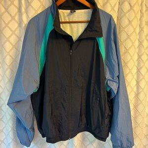 Lands' End Men’s XL Black and Blue Windbreaker Lightweight Nylon Colorblock